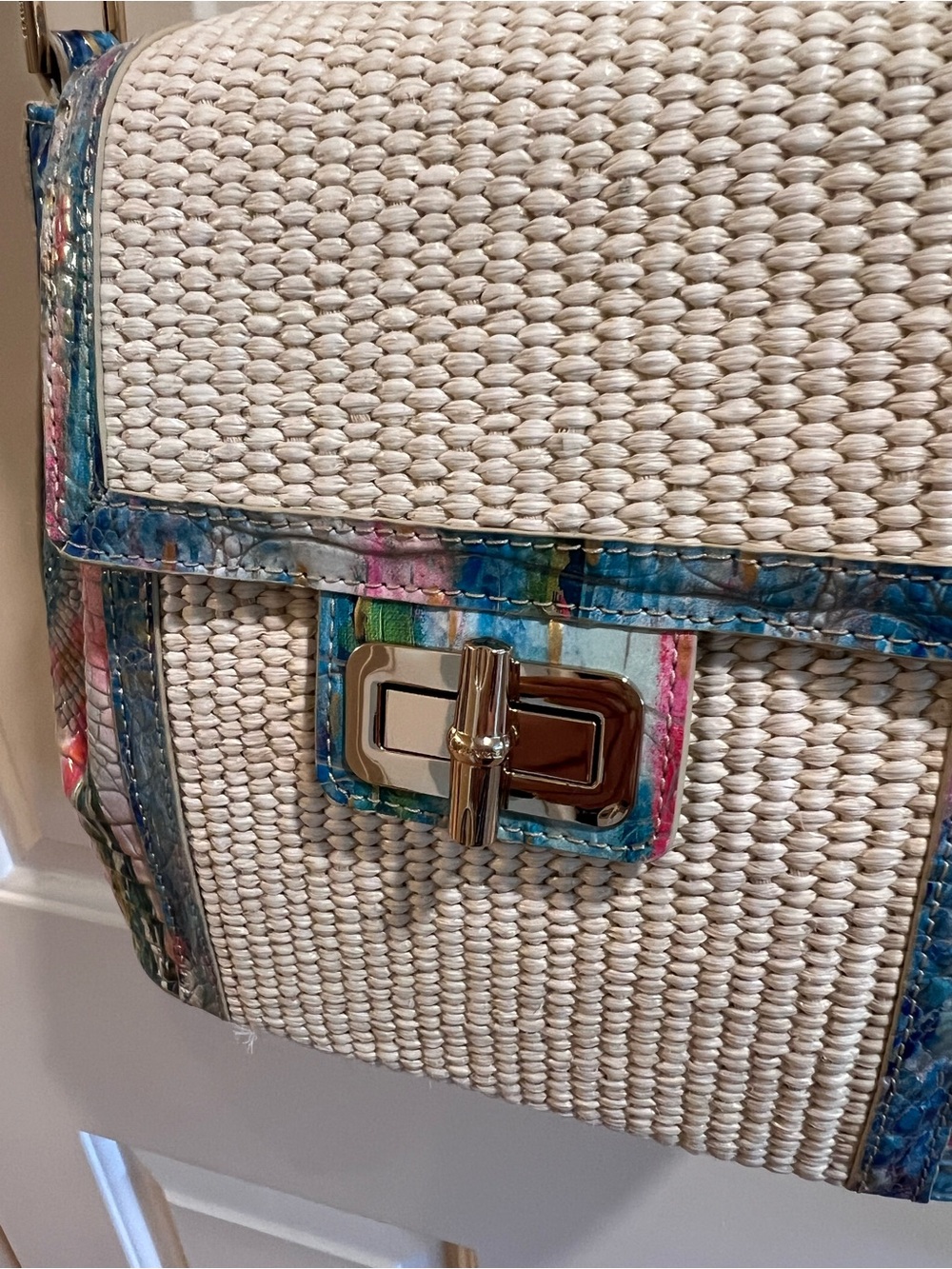 Brahmin Woven Straw Margo Crossbody Bag with Multicolor Trim - Picture 9 of 9